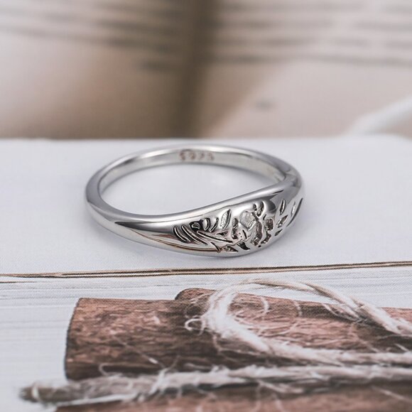 925 Silver Plated Flower Carved Unique Vintage Rings for Women, L027 - Picture 5 of 5